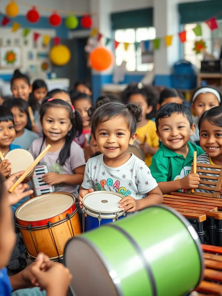 An image showcasing a community workshop led by IMA DJINN, with participants of different ages and backgrounds engaging in a collaborative music-making activity.