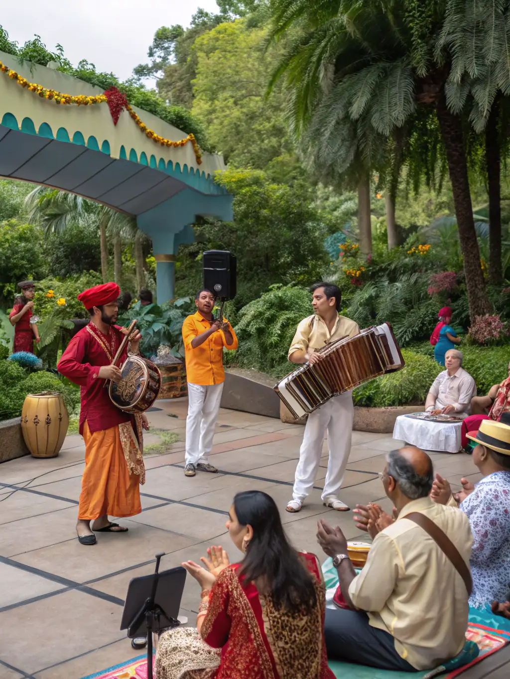 A photo of a collaborative performance featuring regional, national, and international artists during an IMA DJINN event, highlighting the fusion of different musical styles.